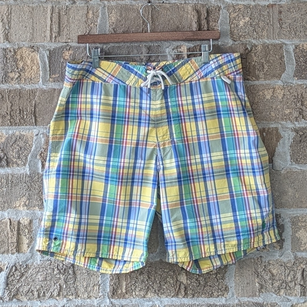 Vintage Y2K Polo Ralph Lauren Plaid Board Shorts Brief Liner Size 34